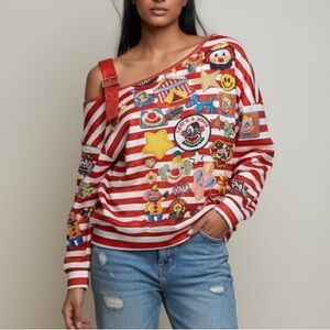 Red White Striped Clowncore Circuscore  Aesthetic Long Sleeve Top Clown Pattern